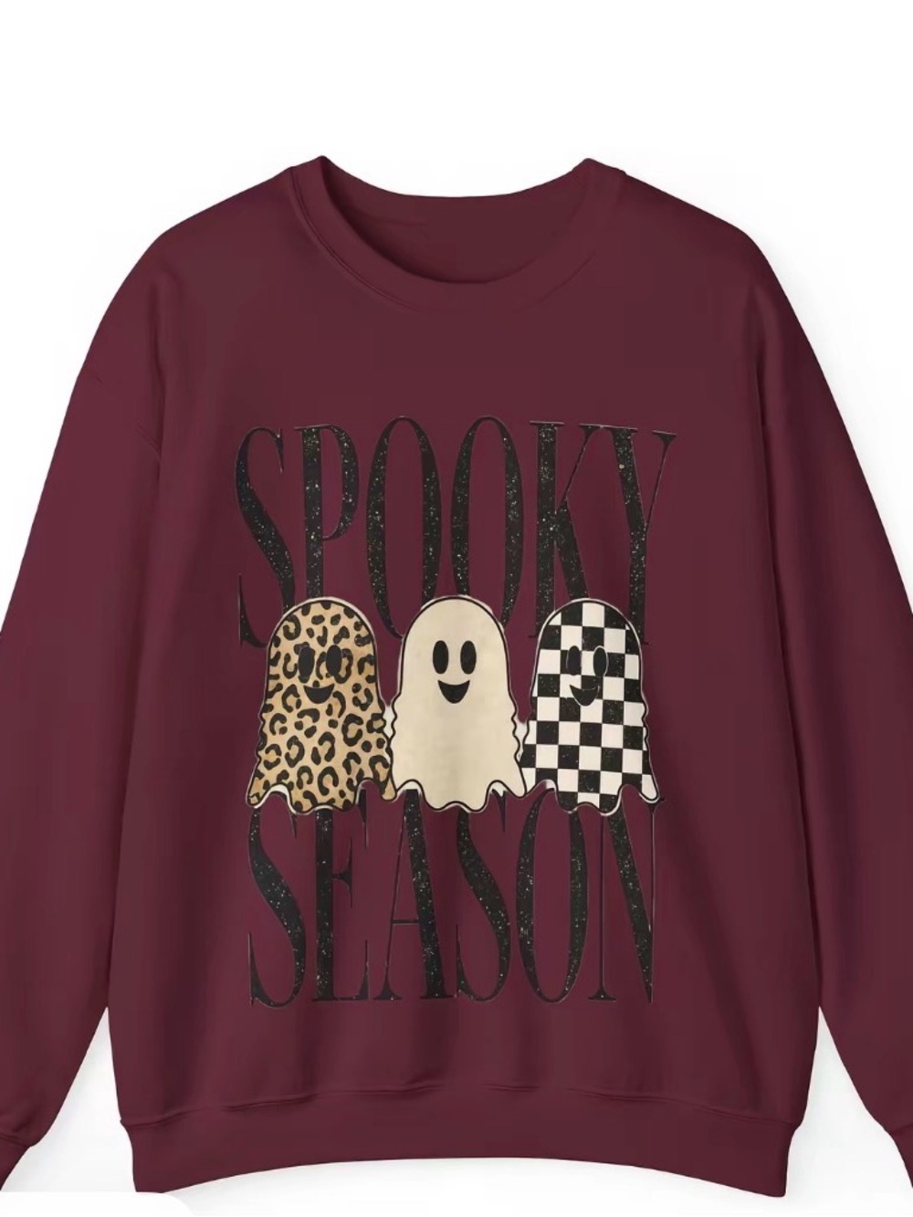 Gildan Maroon Sweatshirt with Spooky Ghost Trio Graphic